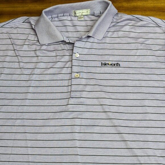 Peter Millar Men's Large Purple Striped Golf Polo Isleworth GC Course Logo Shirt - Picture 5 of 16